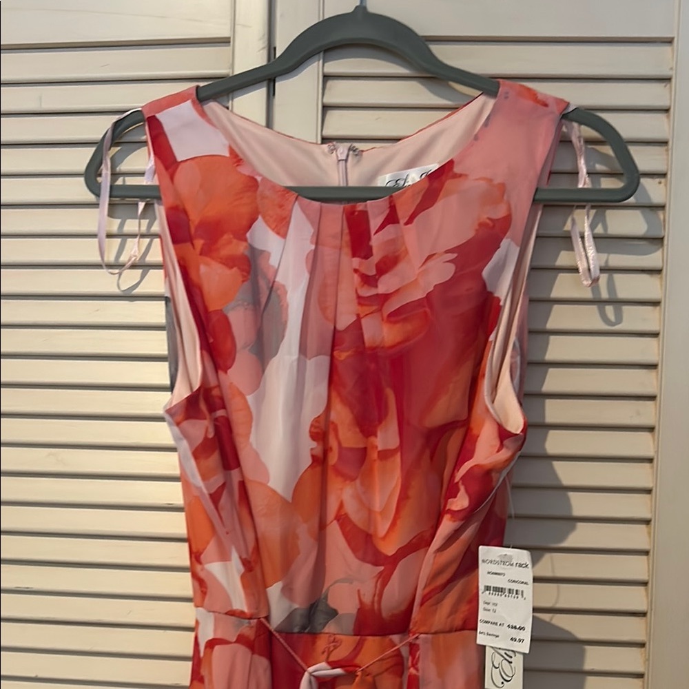 Red and Pink Tie Front Midi Sheath Dress
